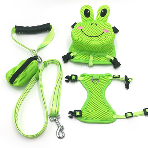 Dog Harness with <b>Backpack</b> Frog Cartoon Pet Walking Harness Vest Breathable Mesh Promotional Dog Themed Gifts with Snacks Storage - Product Image 1