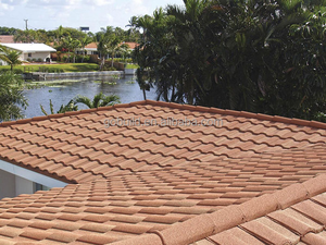 Marché américain Tuile romaine Aluminium Zinc Couleur orange Tuiles métalliques Prix Feuille de <span class=keywords><strong>toiture</strong></span> enduite de pierre - Product Image 6