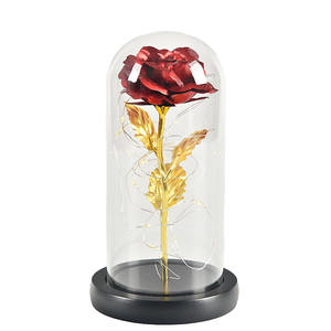 Mawar Abadi Buatan Tangan dengan Penutup Kaca LED, Daun Emas, Ornamen Kreatif, Kotak Hadiah Harga Pabrik, Hadiah Natal Hari Valentine - Product Image 3