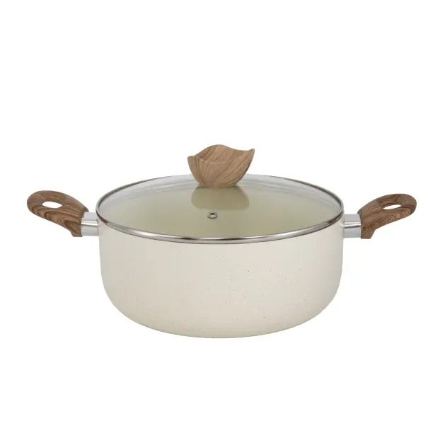 Hot sale aluminum casserole with marble coating wooden handle dutch oven top seller cooking pots high quality pot