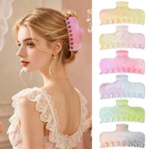 Pince à cheveux é<span class=keywords><strong>l</strong></span>égante en plastique, 9,5 cm, rectangulaire, translucide, motif marbré dégradé, spirale ombrée pastel, minimaliste, <span class=keywords><strong>l</strong></span>égère, pour usage quotidien - Product Image 1