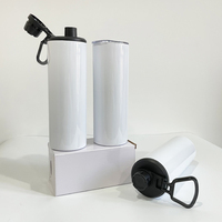Bouteilles de sport isothermes blanches de 20 oz avec poignée, anti-fuite, pour sublimation, avec deux couvercles, pour impression DIY – Entrepôt USA