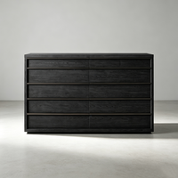 Commode à 12 tiroirs en bois noir foncé, design minimaliste sans poignées, luxe abordable, pour villas