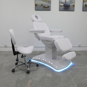 Lit de salon de beauté blanc moderne avec contrôle des pieds table de massage du visage et des cils lit cosmétique électrique avec éclairage LED - Product Image 6
