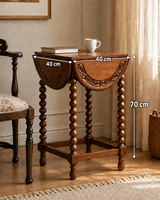 Table d'appoint d'angle rétro en bois massif sculpté à la main avec pied tourné pour appartement