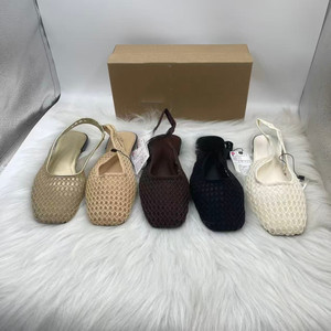Sandalias Tejidas Hechas a Mano para Mujer, Sandalias Planas con Tira Trasera de Malla, Zapatos Transpirables de Malla, Zapatos Casuales de Verano con Punta Cerrada, Bailarinas - Product Image 1