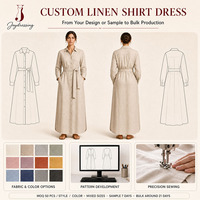 Pabrik Joydressing Gaun Kemeja Linen Wanita Kustom Polos Kasual Lengan Panjang Ikat Pinggang Kancing Depan Gaun Maxi Santai OEM ODM