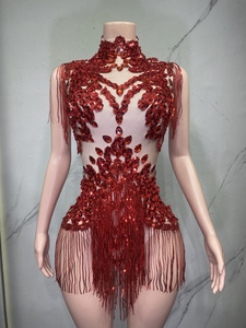 Combinaison sexy en maille transparente noire avec strass pour femme, tenue de scène pour chanteuse, danseuse, spectacle, fête, boîte de nuit, performance - Product Image 4