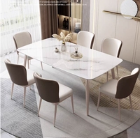 Ensemble de table et de chaises de salle à manger minimaliste nordique 6 places avec plateau en marbre, meubles de salle à manger écologiques