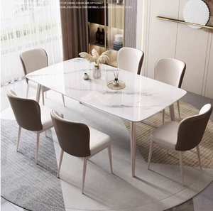 Set da Pranzo Nordico Minimalista per <span class=keywords><strong>6</strong></span> Persone con <span class=keywords><strong>Tavolo</strong></span> in Marmo e Sedie, Arredamento Ecologico per Sala da Pranzo - Product Image 1