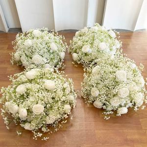 ดอกกุหลาบผ้าไหมสีขาวประดิษฐ์สำหรับตกแต่งงานแต่งงาน จัดวางกลางโต๊ะเป็นทรงกลม - Product Image 5