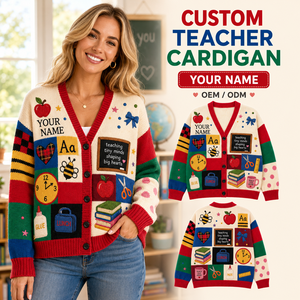 Cárdigan Personalizado para Profesoras, Cárdigan con Cuello en V, Suéter de Punto con Botones y Nombre Personalizado, Proveedor OEM ODM para Mujeres - Product Image 1