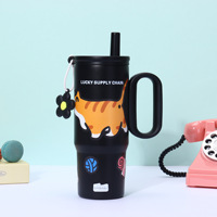Tasse isotherme moderne à motif de dessin animé, en acier inoxydable 304, avec poignée, paille et infuseur à thé, pour camping, voyage, cadeau, 750 ml, mug à café – Vente chaude