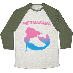 Mermasana Parody White Print Unisex Tri-Blend <b>Baseball</b> <b>Tee</b> - Product Image 3