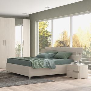 Cama doble con contenedor de cuero ecológico en color olmo y beige - Product Image 1