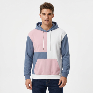 Sweat-shirt à capuche pour homme, design patchwork, coupe classique, style décontracté, matière French Terry - Product Image 1