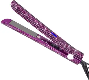 Hair beauty 2 In 1 bling flat irons crystal Ceramic hair straightener And Curler