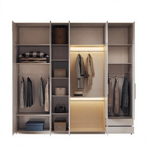Armario Minimalista Moderno de Madera Maciza Color Crema con Puerta de Vidrio e Iluminación para Dormitorio - Product Image 3