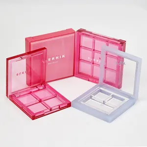 9 Raster quadratisch rosa klares Design Nagel Salon Boden Kleber-Glas individuell einzeln leer Lidschatten-Hülle Behälter mit Aluminium-Tablett