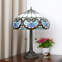 Tiffany lampe de table bleu baroque vitrail fleur Liaison Style lecture bureau chevet lumière décor chambre salon bureau