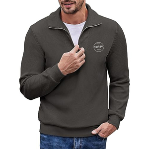 Felpa da <span class=keywords><strong>uomo</strong></span> ricamata con cordoncino a quarto di Zip up Slim Fit a girocollo a maniche lunghe Casual felpa <span class=keywords><strong>Polo</strong></span> in velluto a coste - Product Image 2