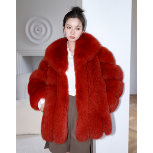 Manteau de fourrure de renard rouge personnalisé veste d'hiver unisexe avec fourrure pour les femmes recadrée grande taille luxe dames longue veste de fourrure véritable - Product Image 5