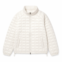 Blouson d'hiver matelassé carré blanc pour femme, léger, en polyester, avec fermeture éclair, poches plaquées et col montant