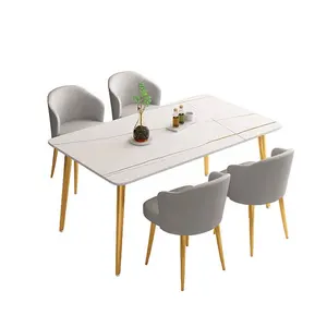 Meja Makan persegi bulat angsa harga rendah papan MDF kaki kayu solid mewah putih meja makan dapur Set 4 kursi tempat duduk