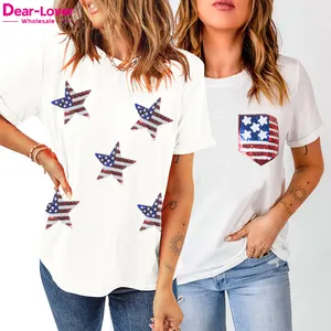 Dear-Lover all'ingrosso St. Patricks giorno bandiera americana personalizzata OEM ODM magliette grafiche con paillettes di alta qualità T-shirt da donna