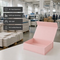 Boîte cadeau personnalisée haut de gamme imperméable rose A3 peu profonde avec couvercle magnétique rabattable et doublure en éponge, couvercle pliable, vente en gros directe d'usine