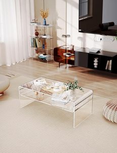 Mesa de centro de acrílico transparente ecológica para sala de estar Rectángulo Lucite con estante de almacenamiento abierto 1 pieza Claro Normal - Product Image 1