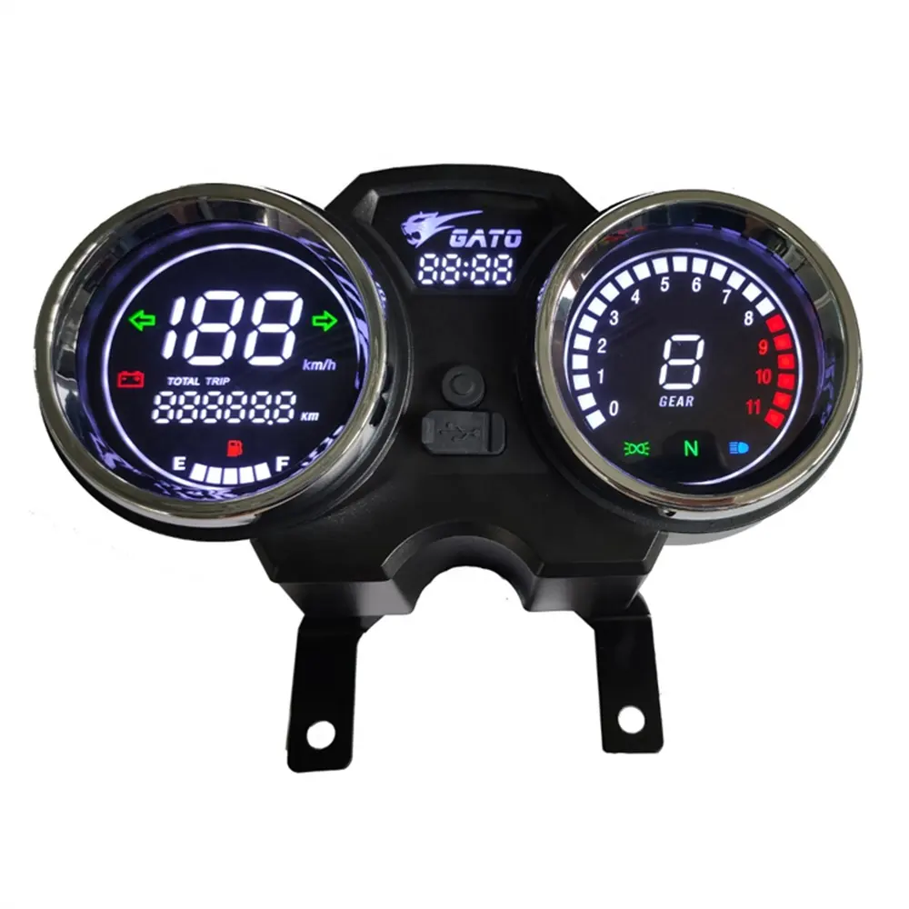 Multi-funcional impermeable Moto motocicleta indicador LCD Digital tacómetro velocímetro cuentakilómetros medidor con reloj USB
