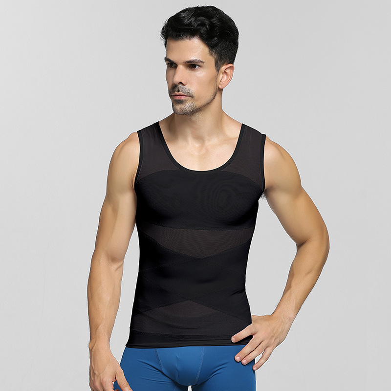Men's Tummy-Control Seamless Shaping Vest (Z028): side profile showing zones and edge stability