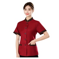 Uniforme de ménage d'hôtel pour femmes, haut ajusté à col montant, manches courtes, simple boutonnage, poches, vêtements de travail