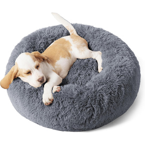 Wholesale Soft Luxury <b>Plush</b> Winter Solid Modern Round Pink Grey White Pet Cushion <b>Cat</b> Dog Bed - Product Image 1