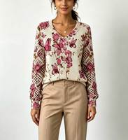 Pulls décontractés à col en V et manches longues pour femmes, imprimé floral, ajourés, en maille, style vintage