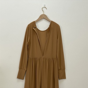 6344# New Long Dress Cotton Material Round Neck Pleated Slim Sleeves With Back Zipper With Side Pockets Simple Elegant Dress - Product Image 6