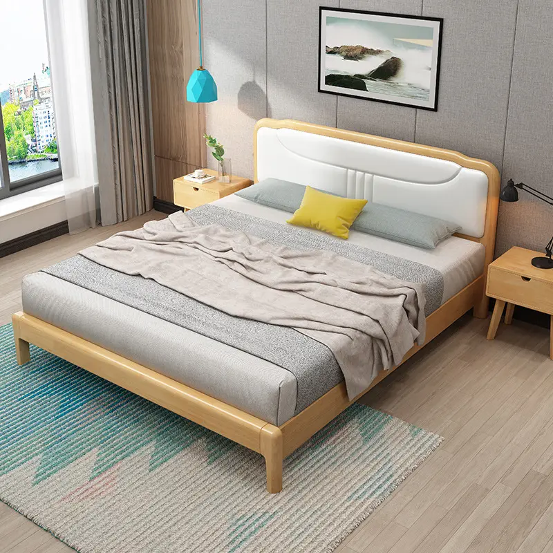 Modern minimalist solid wood bed models 1.8 meters king size oak wood bed frame double wooden beds