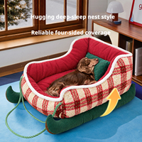 Coussin de couchage semi-fermé en mousse à mémoire de forme pour animaux de compagnie (chiens, chats, petits animaux) – Housse chaude d'hiver, confortable et lavable pour intérieur, toutes saisons
