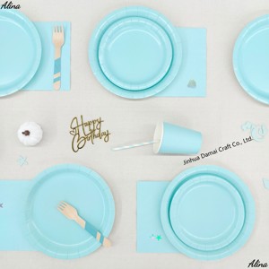 Juego de Vajilla Desechable DAMAI, Platos, Vasos, Servilletas y Pajitas de Papel Azul Claro con Diseño Sólido, Forma Redonda, Ecológicos para Fiestas - Product Image 2