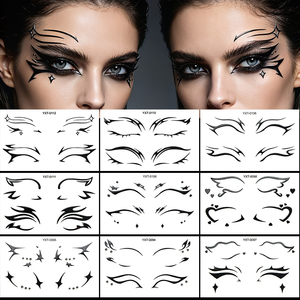 Aangepaste zwarte ster vleugel oogstickers tijdelijke gotische eyeliner stickers waterdichte niet-giftige gezichtsstickers voor punkfeest - Product Image 4