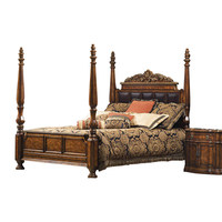 Lit double en bois massif, design minimaliste européen vintage, lit de chambre principale, origine Guangdong, avec colonnes