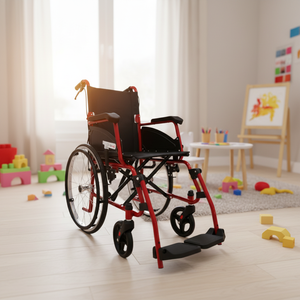 Le best-seller : Fauteuil roulant manuel en plastique pour enfants, léger, confortable, avec cadre durable et mouvements fluides, emballage en vrac pour la maison - Product Image 3