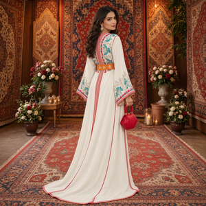 Caftán Marroquí Elegante de Terciopelo Color Ciruela Mishkat Couture, Bordado a Mano, Cinturón, Mangas Largas, Transpirable, Vestido de Novia Árabe Maxi con Cuello en V - Product Image 1