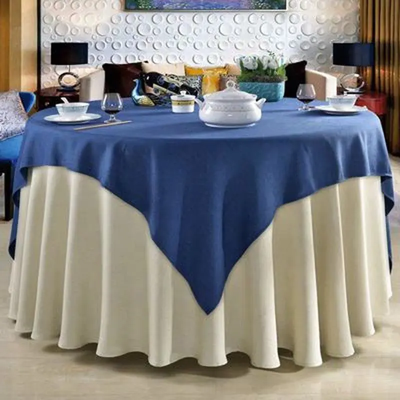 Personalizado redondo azul ropa de mesa de boda rústica mantel cubierta de mesa de fiesta de decoración de lujo