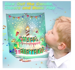 Nhà Máy Giá 3D Pop Up ánh sáng blowable bánh hạnh phúc âm nhạc Thẻ sinh nhật với âm nhạc và cổ vũ âm thanh vui Popup cho trẻ em - Product Image 2