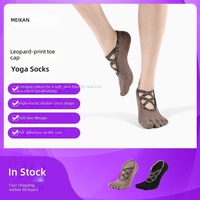 Chaussettes de yoga tricotées pour femmes MEIKAN, imprimé léopard, sans talon, à brides croisées, antidérapantes, à cinq orteils séparés, pour Pilates et exercices au sol, ODM