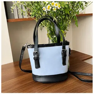 Wholesale PU Leather Handbags Ladies Inverted Trapezoid Sling Bags Women Small Splice Color Bucket Shoulder Bag