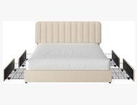 Lit plateforme Queen avec tiroirs de rangement, modèle personnalisé, design tufté dernier cri, sommier à lattes en bois – Offre spéciale