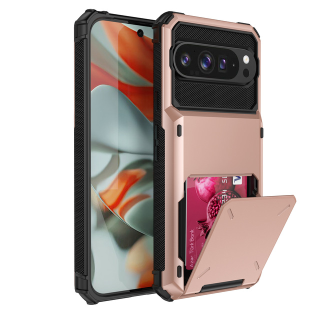 Shockproof TPU PC Armor Case for Google Pixel 10 9 Pro XL Accommodates 5 Credit Cards Mobile Phone Case